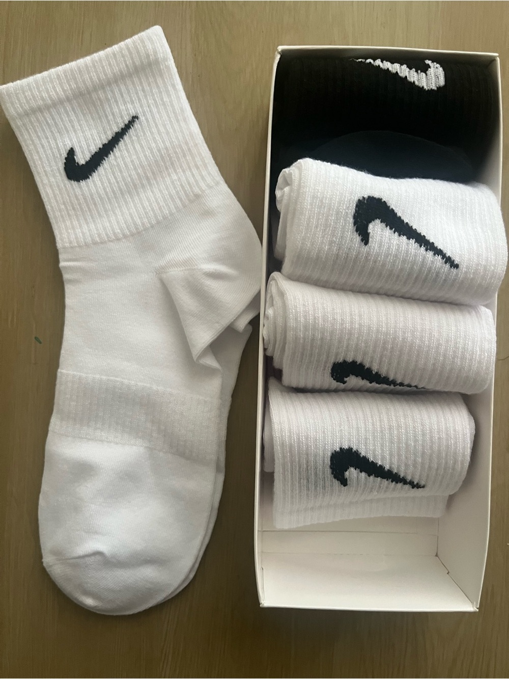 Nike White Crew Athletic Socks with Black Swoosh - 5 Pack